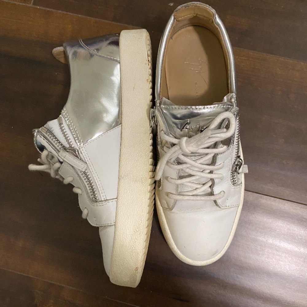 Giuseppe Zanotti Silver and Cream Sneakers